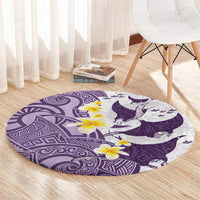 Maori Manta Ray Plumeria Deep Purple Round Carpet