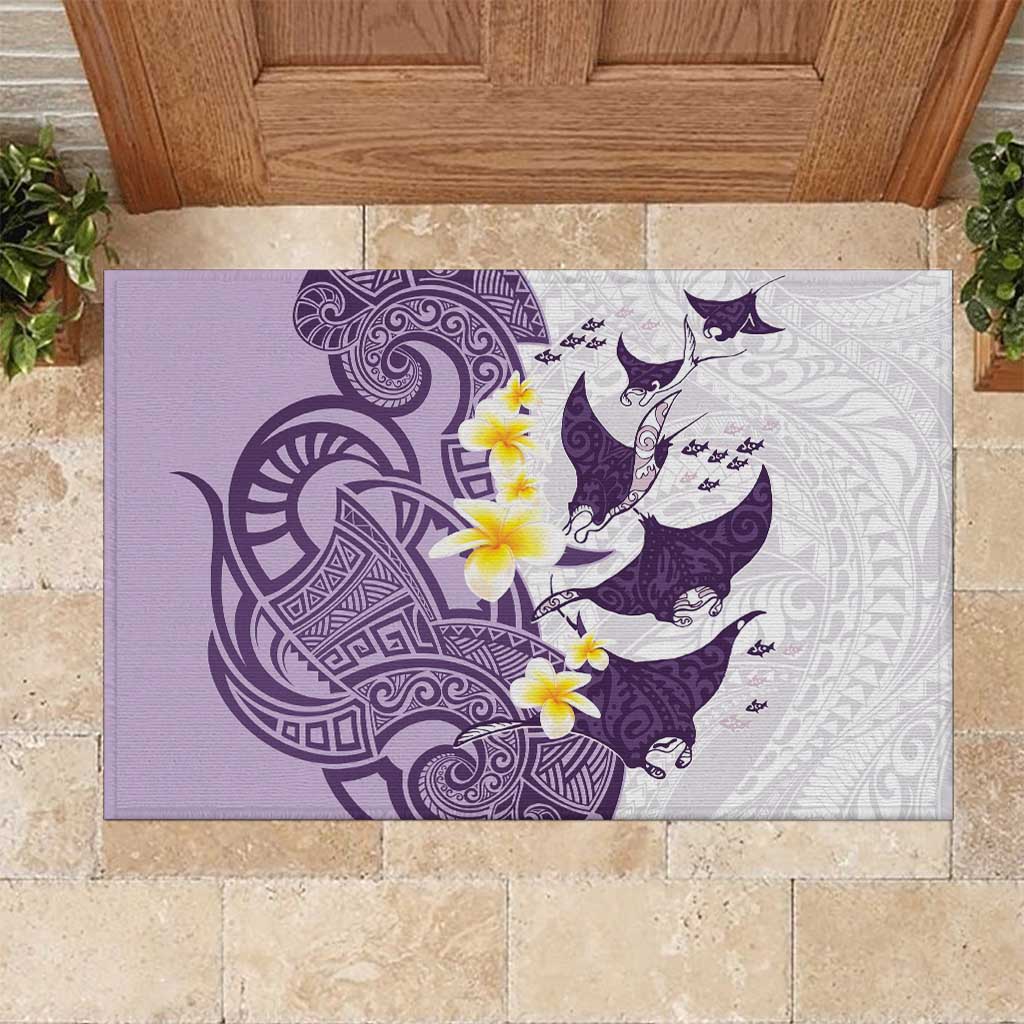 Maori Manta Ray Plumeria Deep Purple Rubber Doormat