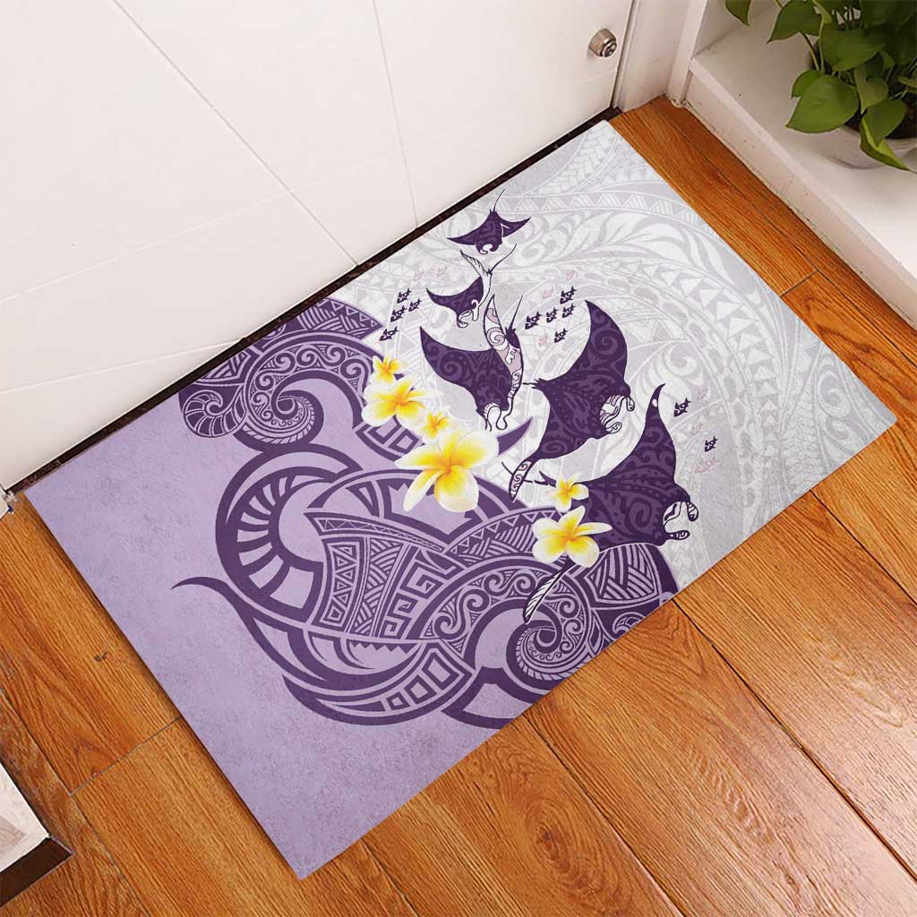 Maori Manta Ray Plumeria Deep Purple Rubber Doormat