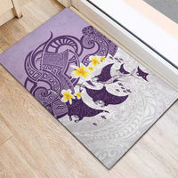 Maori Manta Ray Plumeria Deep Purple Rubber Doormat