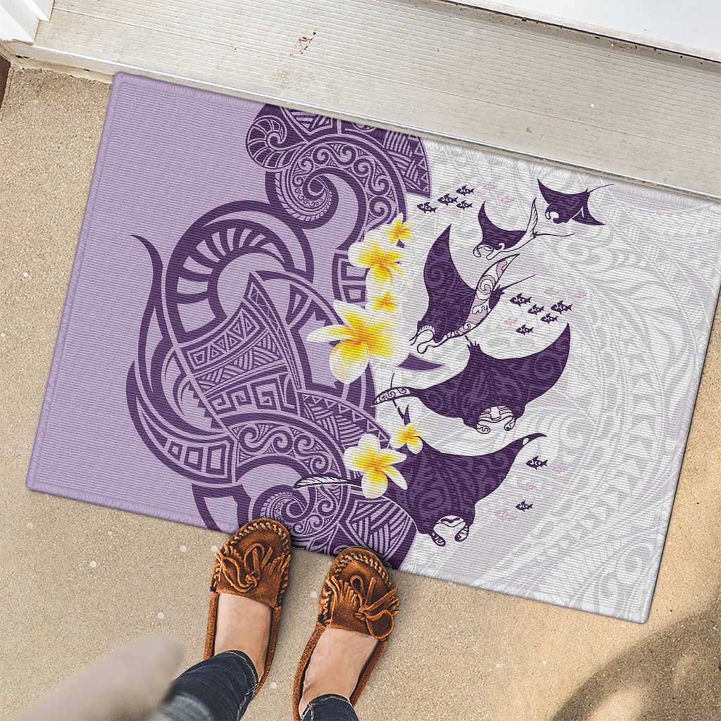 Maori Manta Ray Plumeria Deep Purple Rubber Doormat