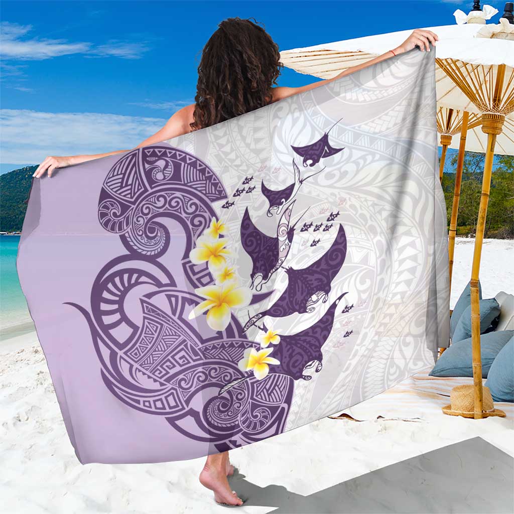 Maori Manta Ray Plumeria Deep Purple Sarong