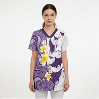 Maori Manta Ray Plumeria Deep Purple Scrub Top LT01 - Polynesian Pride