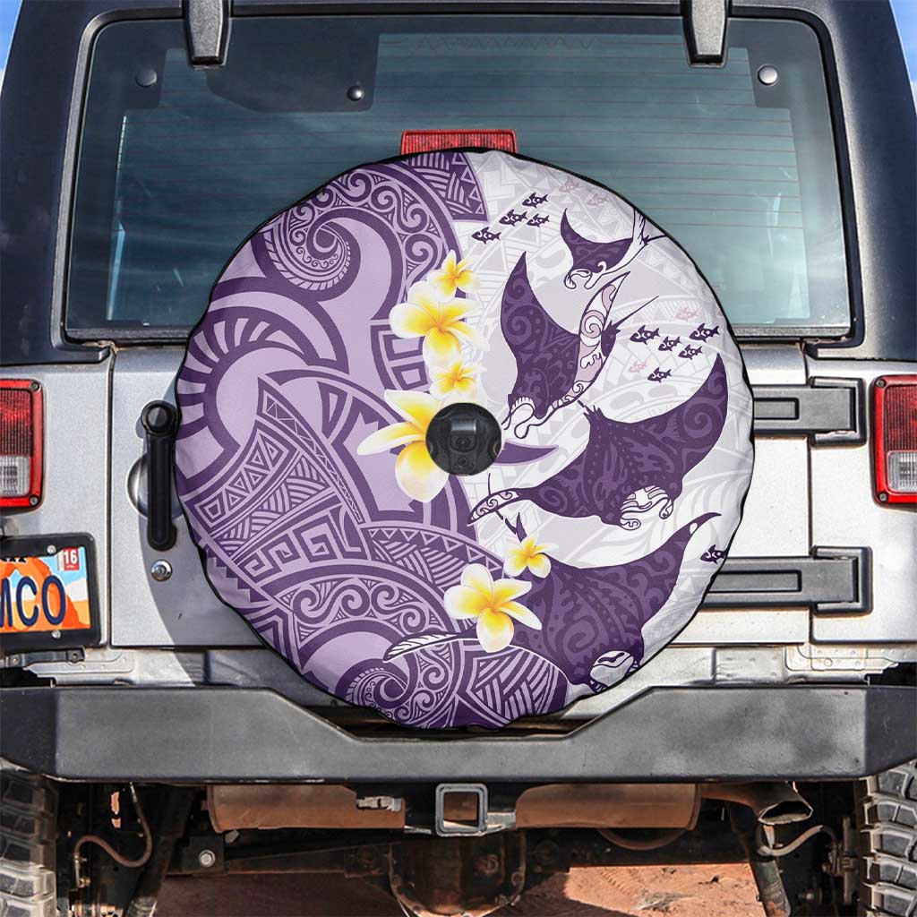 Maori Manta Ray Plumeria Deep Purple Spare Tire Cover