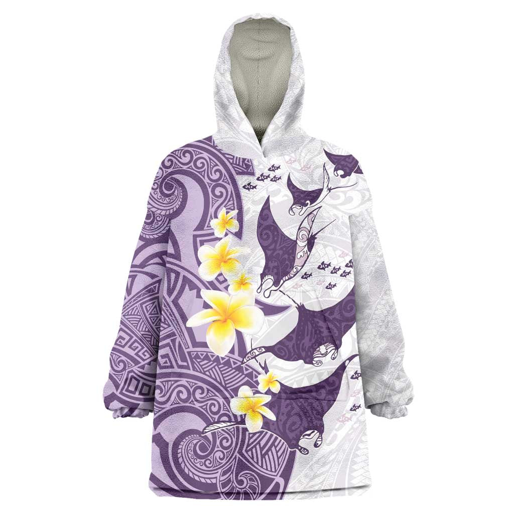 Maori Manta Ray Plumeria Deep Purple Wearable Blanket Hoodie