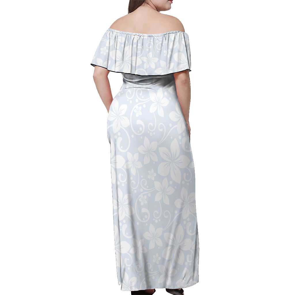 Plumeria Floral White Sunday Off Shoulder Maxi Dress
