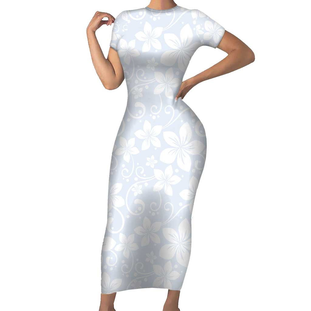 Plumeria Floral White Sunday Short Sleeve Bodycon Dress