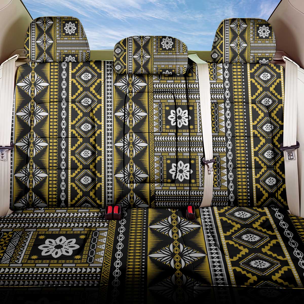 Fiji Masi Tapa Pattern Yellow Back Car Seat Cover LT01 One Size Yellow - Polynesian Pride