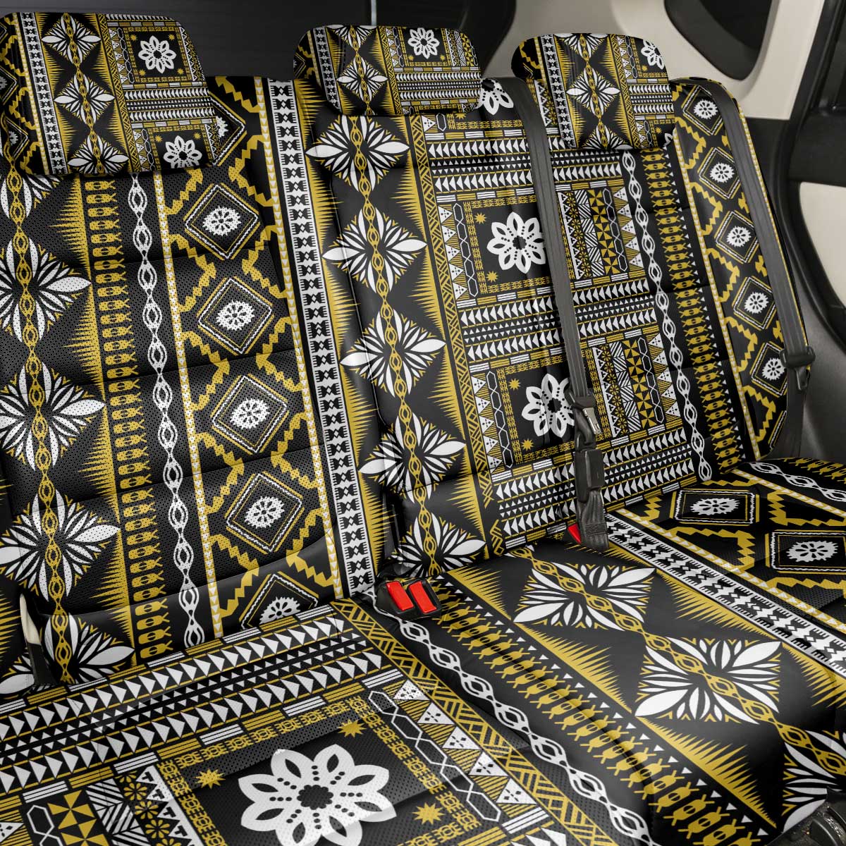 Fiji Masi Tapa Pattern Yellow Back Car Seat Cover LT01 - Polynesian Pride