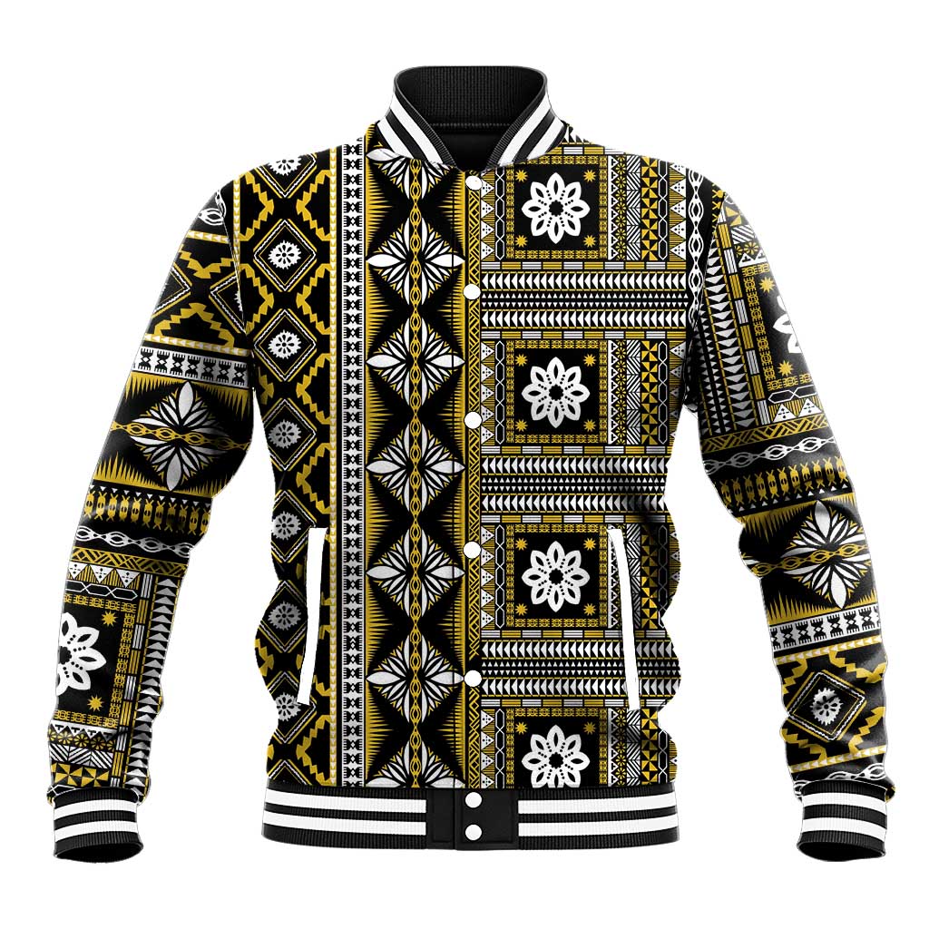 Fiji Masi Tapa Pattern Yellow Baseball Jacket - Polynesian Pride