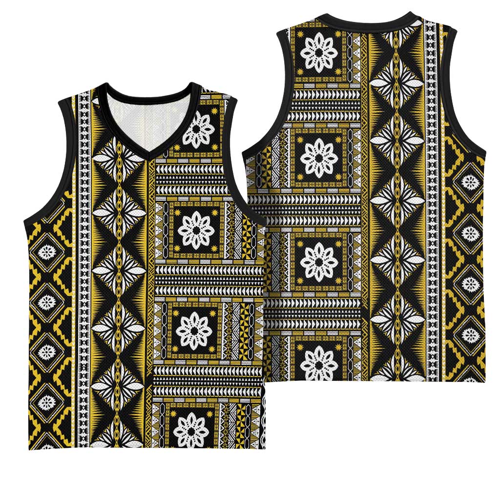 Fiji Masi Tapa Pattern Yellow Basketball Jersey - Polynesian Pride