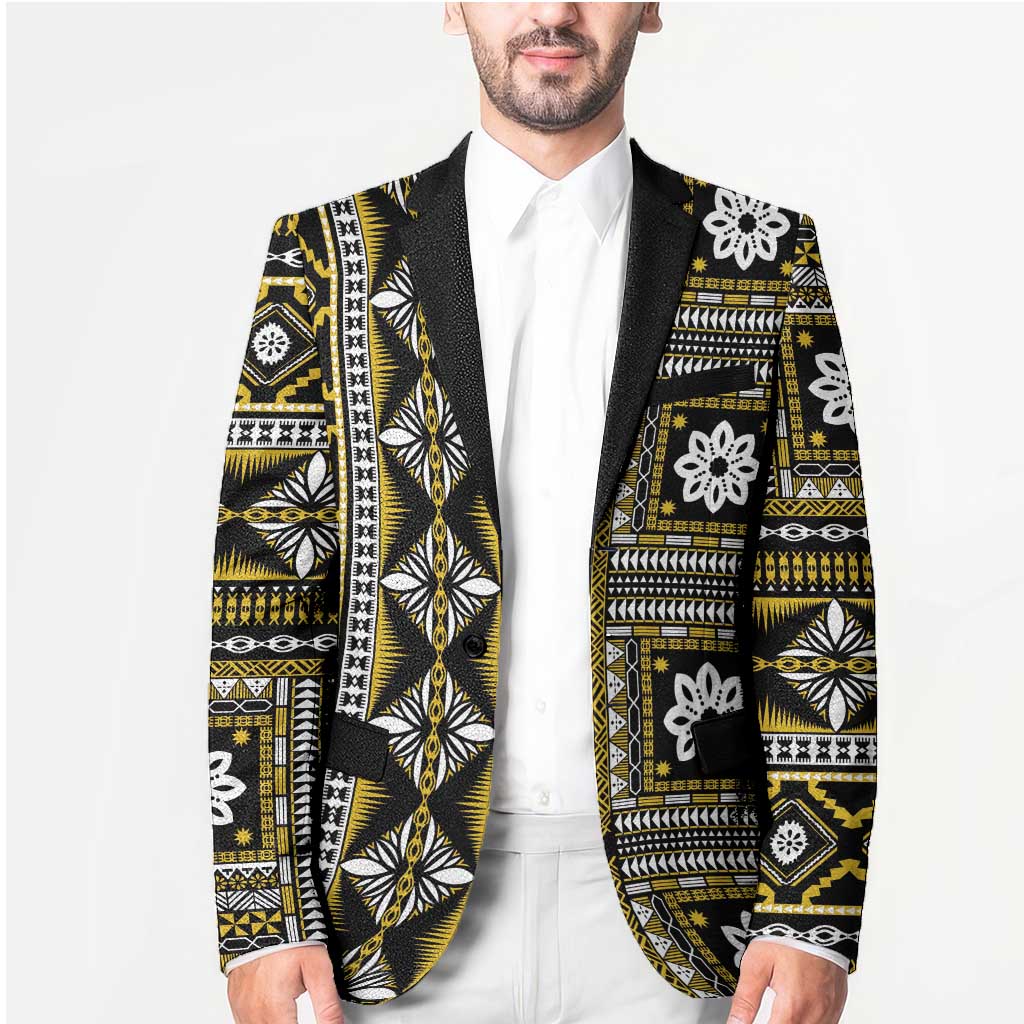Fiji Masi Tapa Pattern Yellow Blazer LT01 - Polynesian Pride