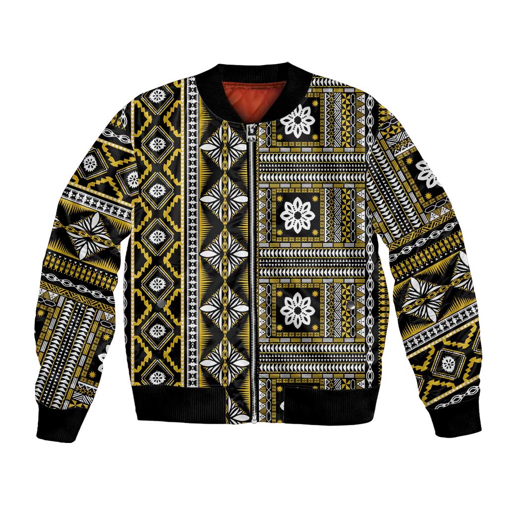 Fiji Masi Tapa Pattern Yellow Bomber Jacket LT01 Unisex Yellow - Polynesian Pride