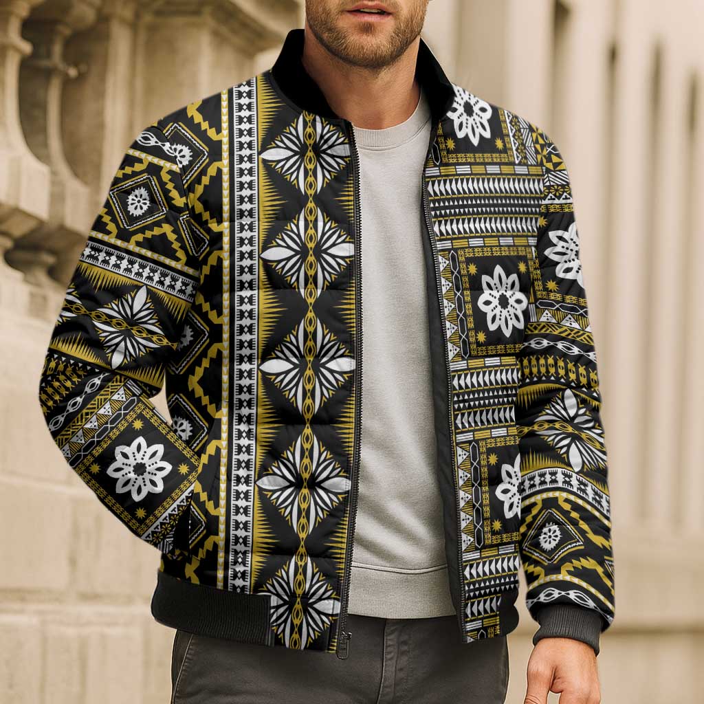 Fiji Masi Tapa Pattern Yellow Bomber Puffer Jacket - Polynesian Pride