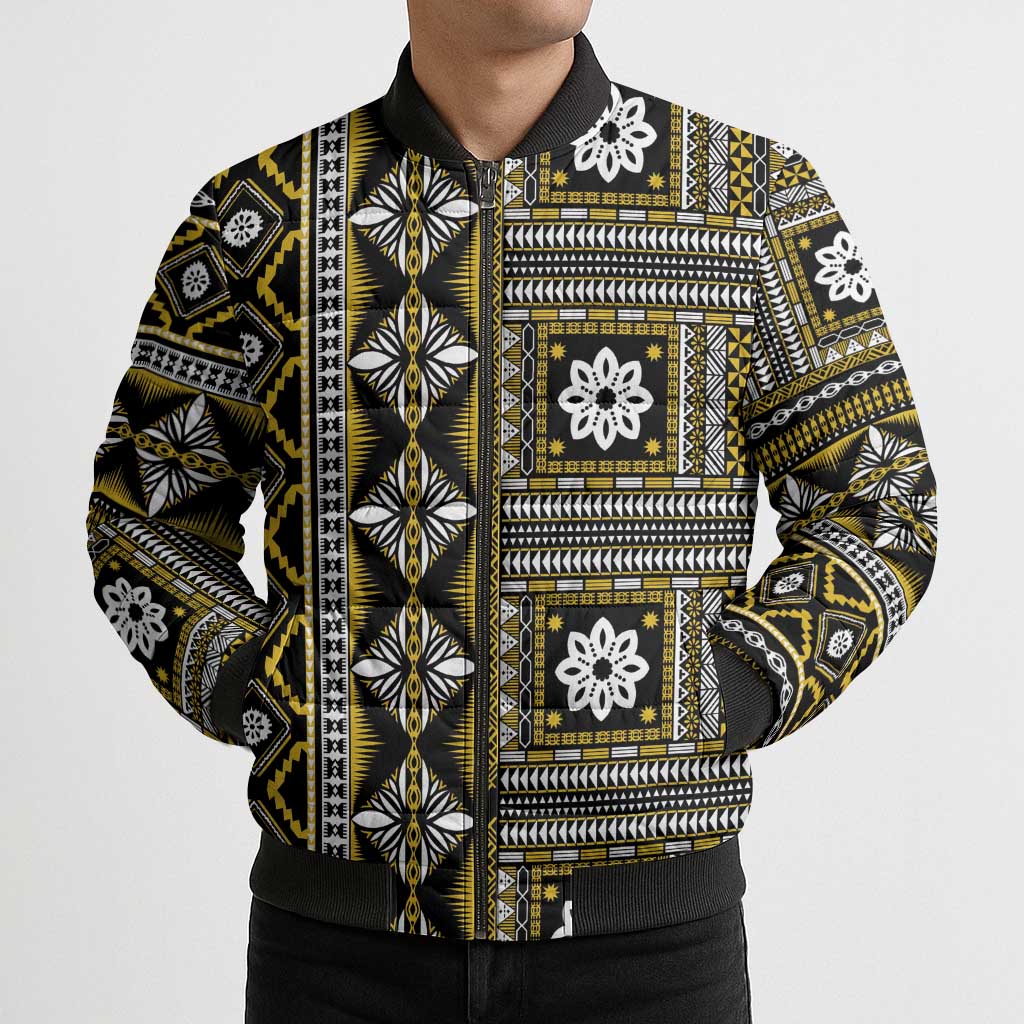 Fiji Masi Tapa Pattern Yellow Bomber Puffer Jacket - Polynesian Pride