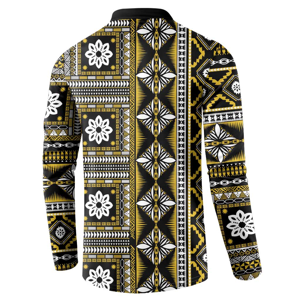 Fiji Masi Tapa Pattern Yellow Button Sweatshirt - Polynesian Pride