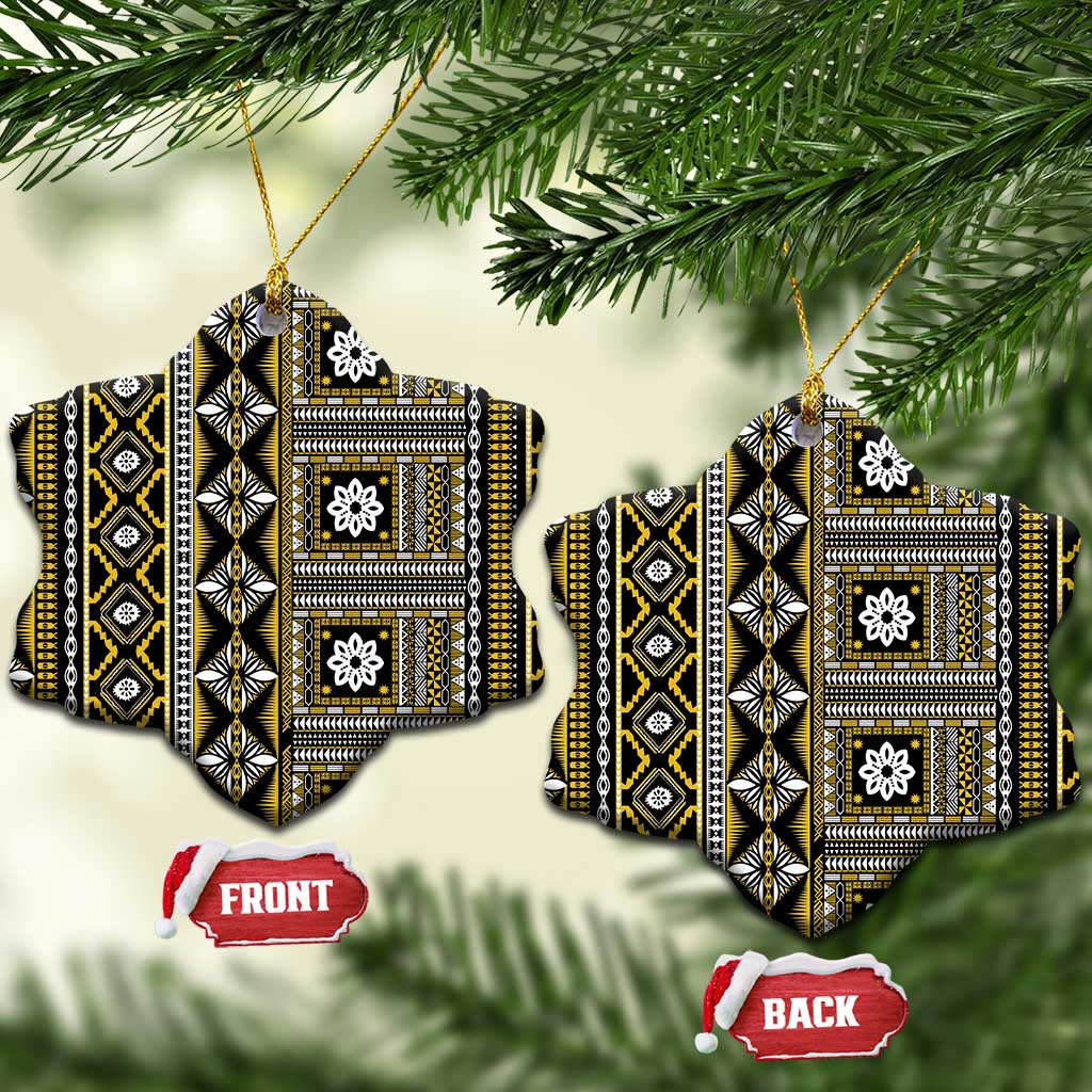 Fiji Masi Tapa Pattern Yellow Ceramic Ornament LT01 Snow Flake Yellow - Polynesian Pride