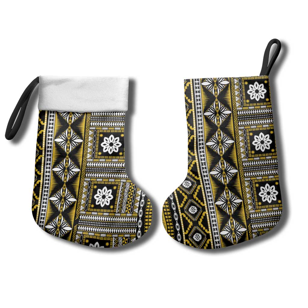Fiji Masi Tapa Pattern Yellow Christmas Stocking LT01 - Polynesian Pride