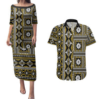 Fiji Masi Tapa Pattern Yellow Couples Matching Puletasi and Hawaiian Shirt LT01 Yellow - Polynesian Pride