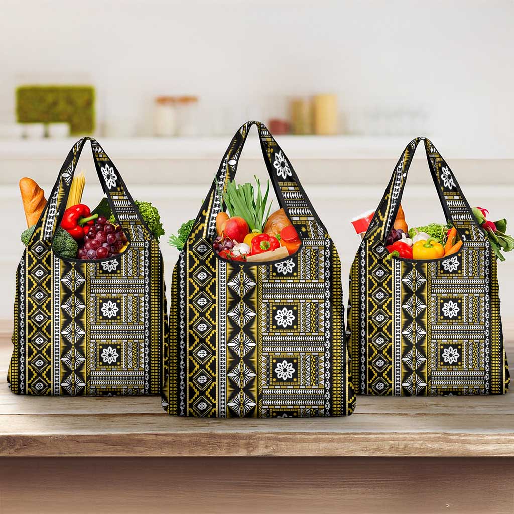 Fiji Masi Tapa Pattern Yellow Grocery Bag - Polynesian Pride