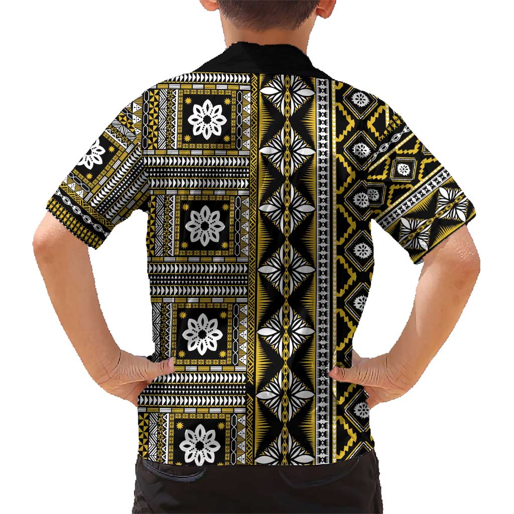 Fiji Masi Tapa Pattern Yellow Kid Hawaiian Shirt - Polynesian Pride