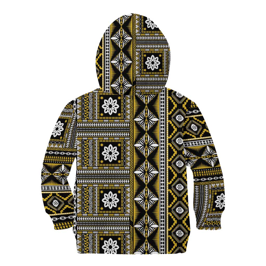 Fiji Masi Tapa Pattern Yellow Kid Hoodie - Polynesian Pride