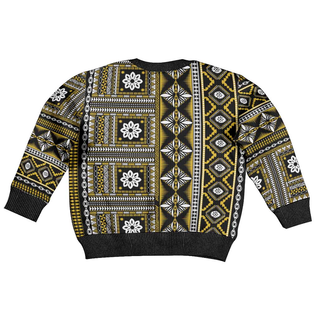 Fiji Masi Tapa Pattern Yellow Kid Ugly Christmas Sweater LT01 - Polynesian Pride