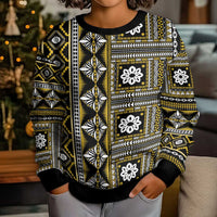 Fiji Masi Tapa Pattern Yellow Kid Ugly Christmas Sweater LT01 - Polynesian Pride