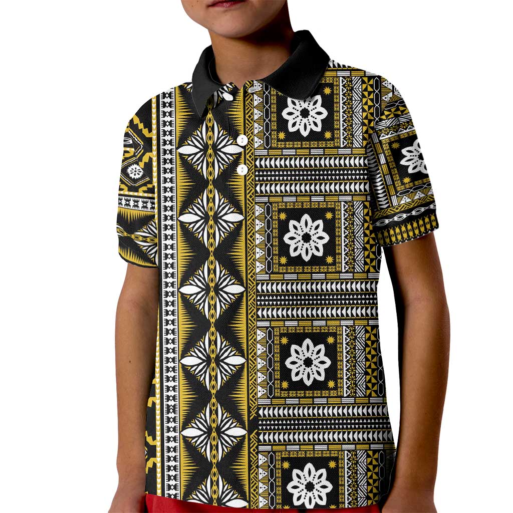Fiji Masi Tapa Pattern Yellow Kid Polo Shirt - Polynesian Pride