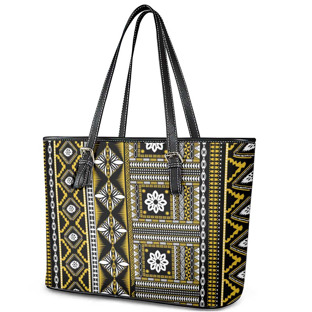 Fiji Masi Tapa Pattern Yellow Leather Tote Bag - Polynesian Pride