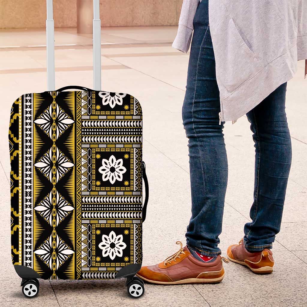 Fiji Masi Tapa Pattern Yellow Luggage Cover LT01 Yellow - Polynesian Pride