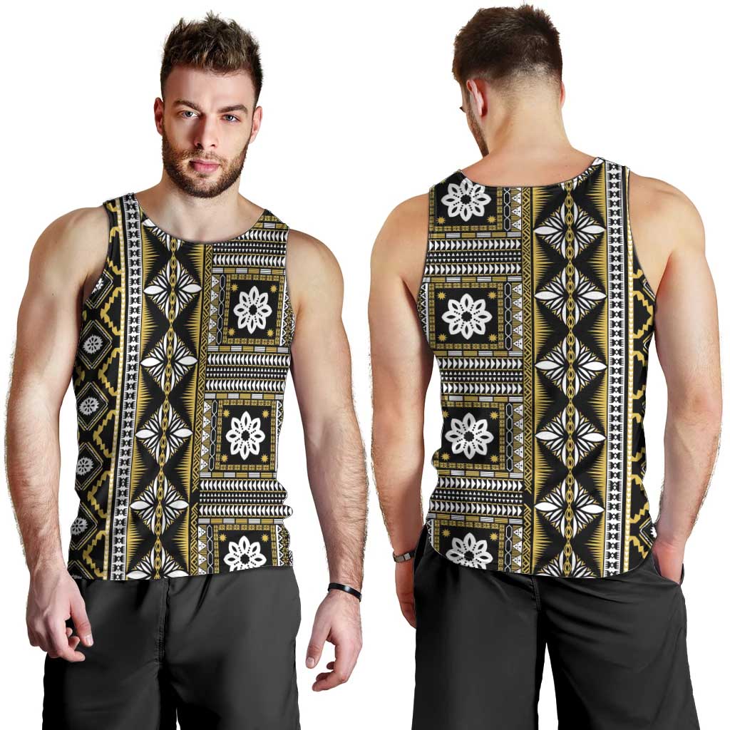 Fiji Masi Tapa Pattern Yellow Men Tank Top - Polynesian Pride