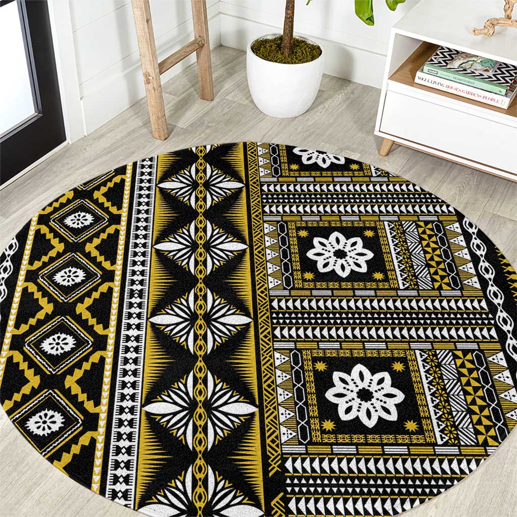 Fiji Masi Tapa Pattern Yellow Round Carpet - Polynesian Pride