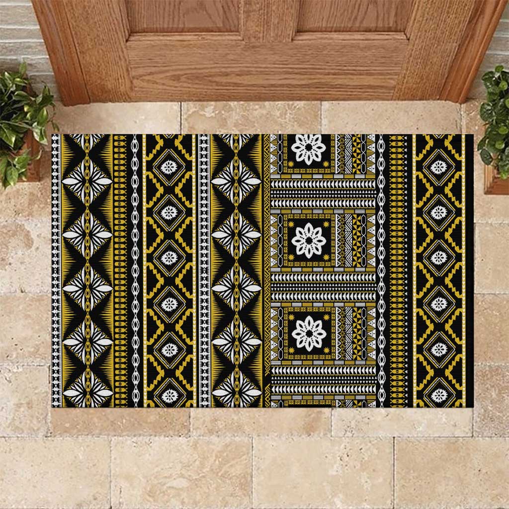 Fiji Masi Tapa Pattern Yellow Rubber Doormat - Polynesian Pride