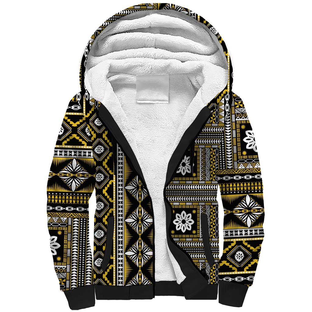 Fiji Masi Tapa Pattern Yellow Sherpa Hoodie LT01 Unisex Yellow - Polynesian Pride