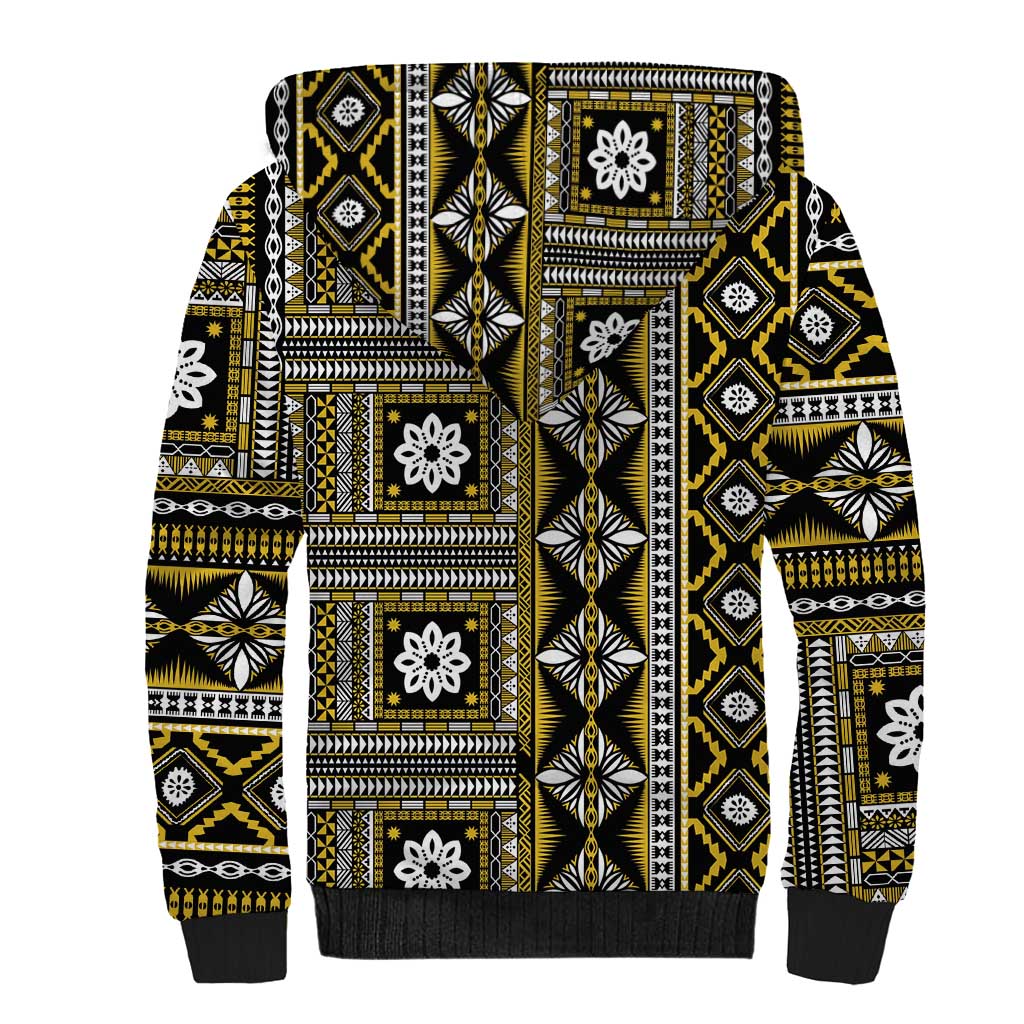 Fiji Masi Tapa Pattern Yellow Sherpa Hoodie LT01 - Polynesian Pride