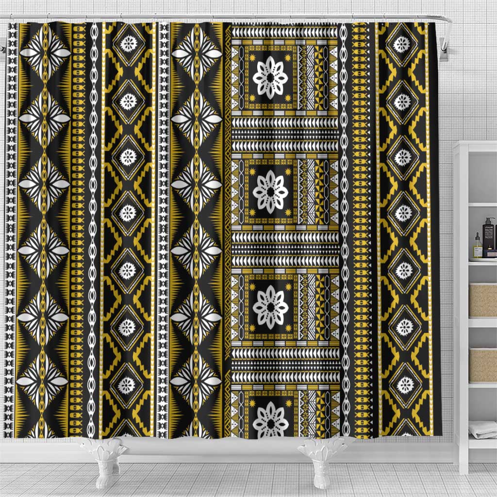 Fiji Masi Tapa Pattern Yellow Shower Curtain - Polynesian Pride