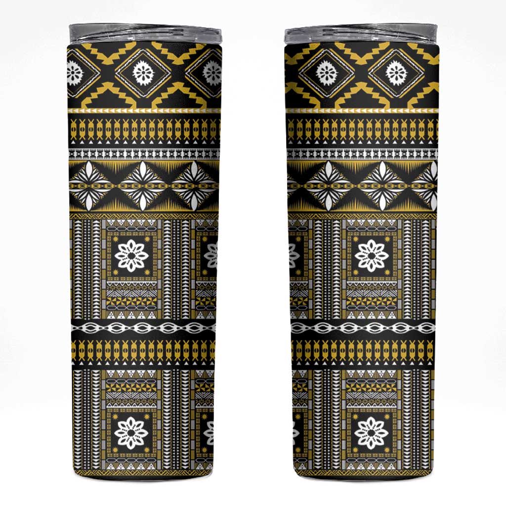 Fiji Masi Tapa Pattern Yellow Skinny Tumbler - Polynesian Pride