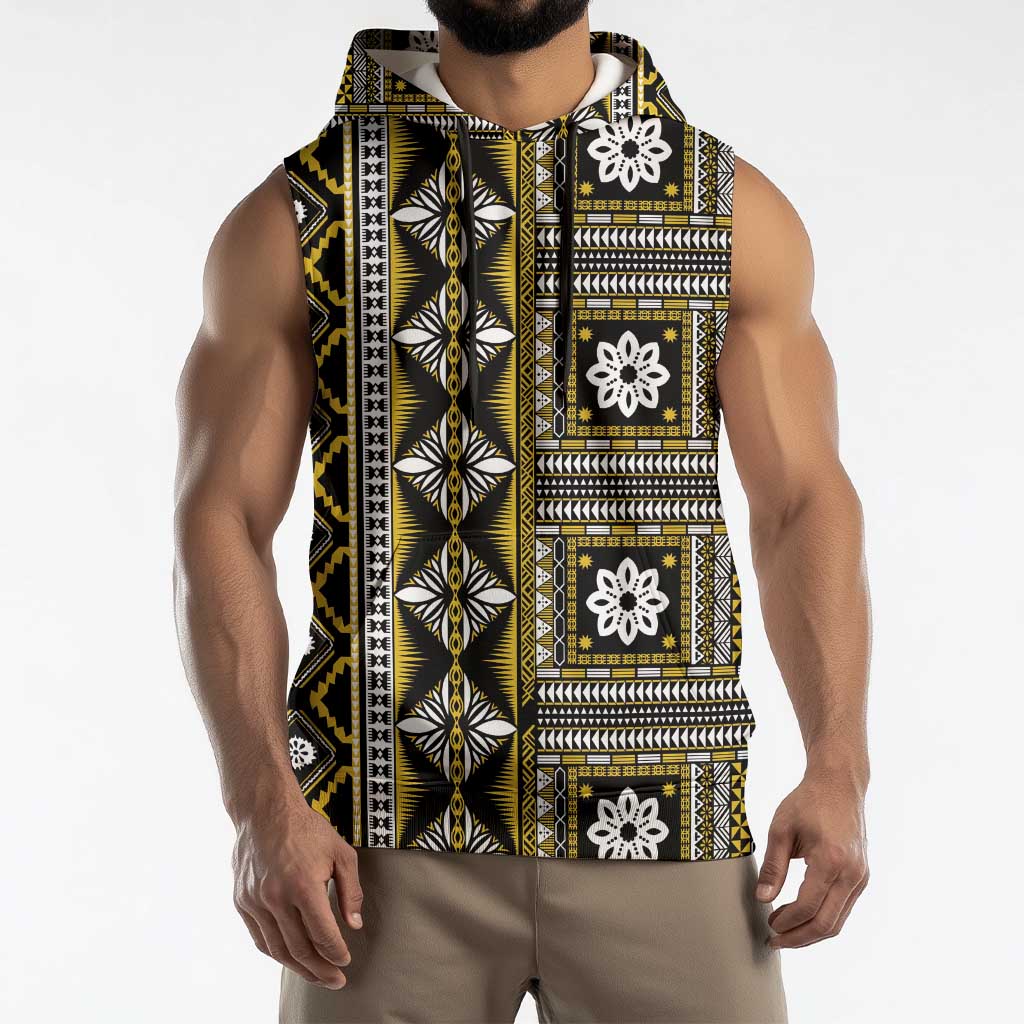 Fiji Masi Tapa Pattern Yellow Sleeveless Hoodie - Polynesian Pride