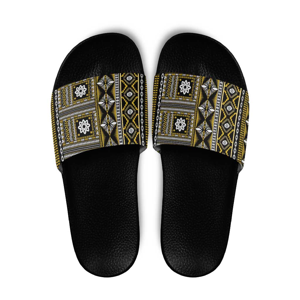 Fiji Masi Tapa Pattern Yellow Slide Sandals LT01 Yellow - Polynesian Pride