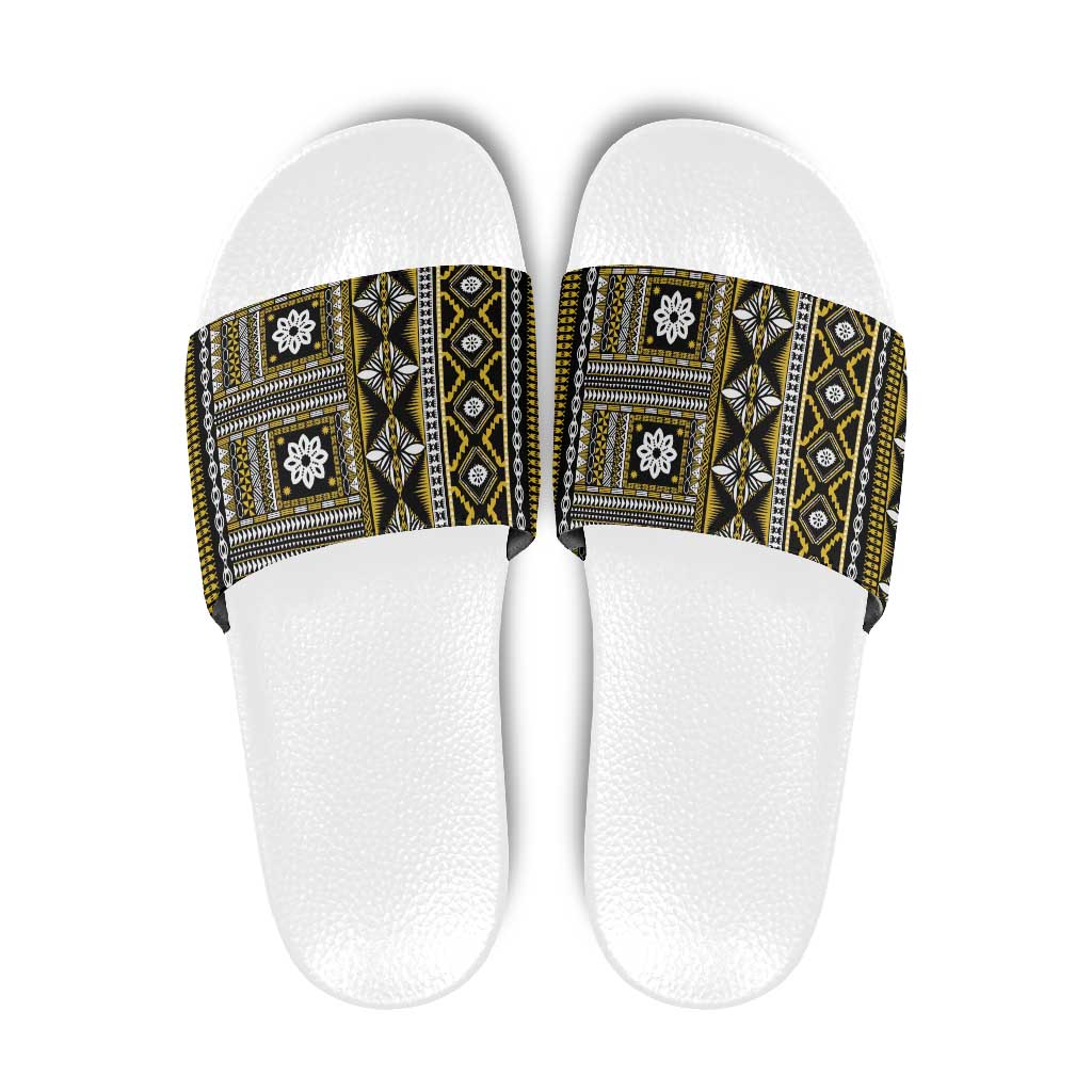 Fiji Masi Tapa Pattern Yellow Slide Sandals LT01 Yellow - Polynesian Pride