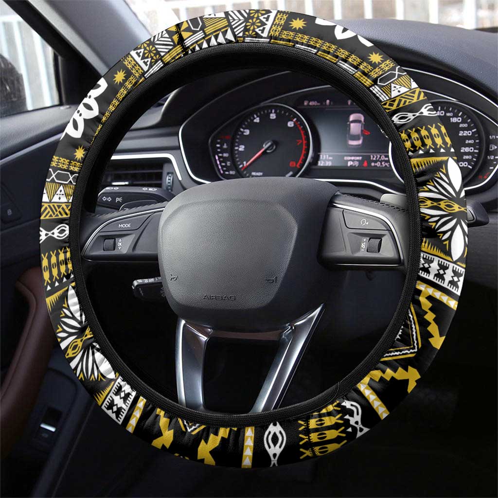 Fiji Masi Tapa Pattern Yellow Steering Wheel Cover LT01 - Polynesian Pride
