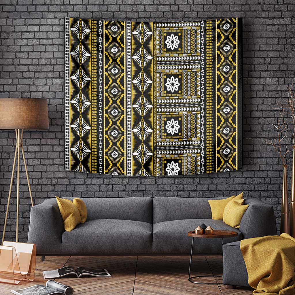 Fiji Masi Tapa Pattern Yellow Tapestry LT01 Yellow - Polynesian Pride