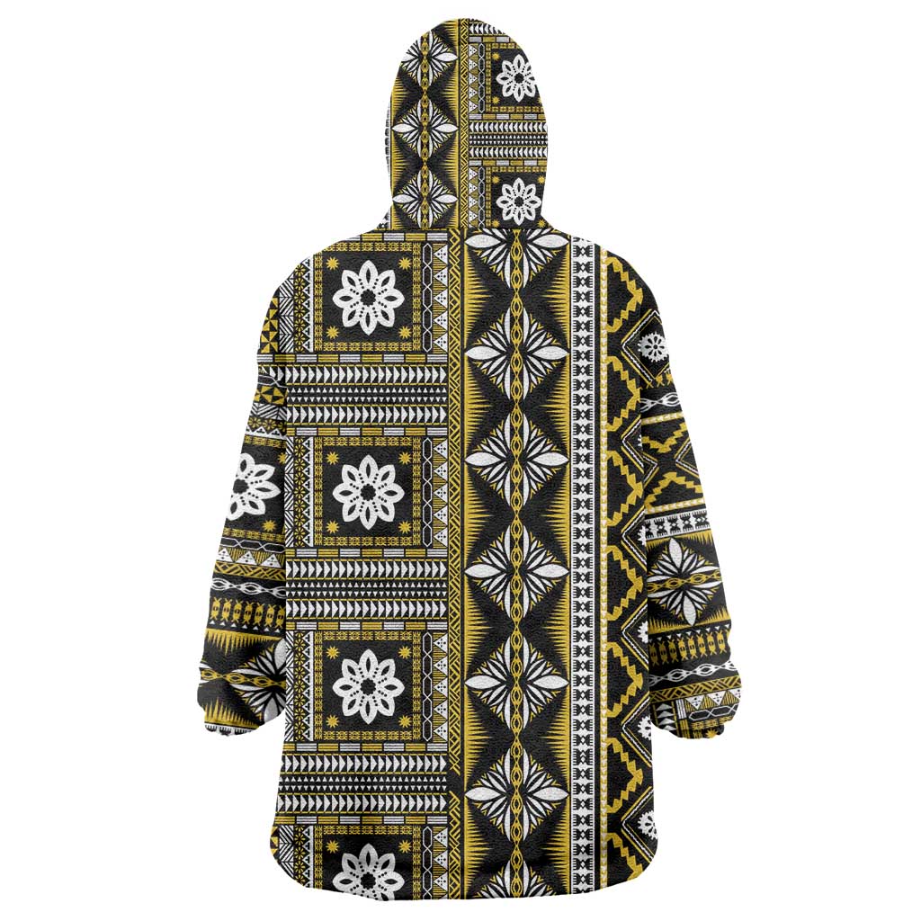Fiji Masi Tapa Pattern Yellow Wearable Blanket Hoodie - Polynesian Pride