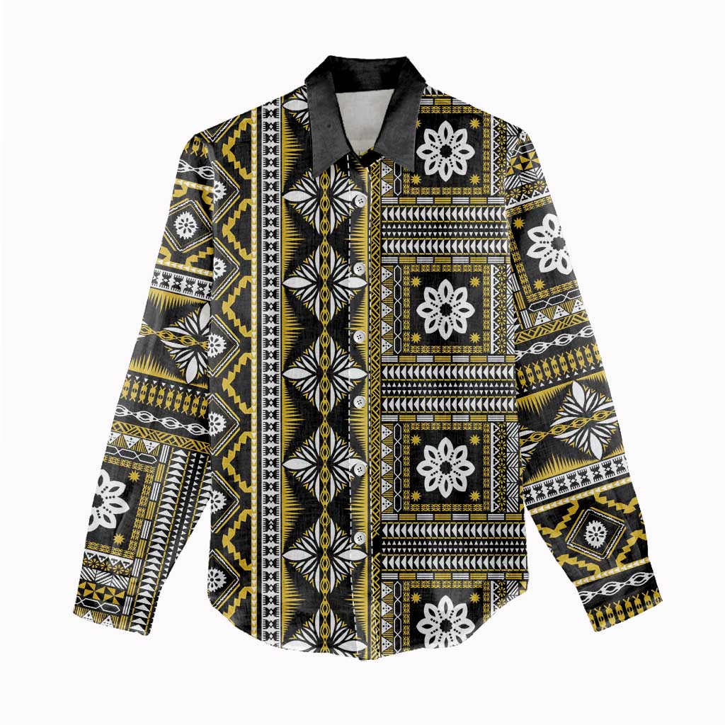 Fiji Masi Tapa Pattern Yellow Women Casual Shirt - Polynesian Pride
