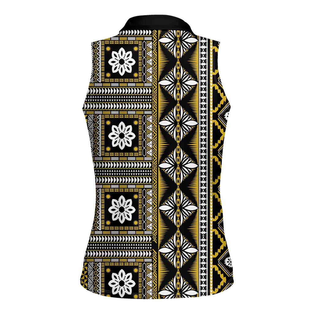 Fiji Masi Tapa Pattern Yellow Women Sleeveless Polo Shirt - Polynesian Pride