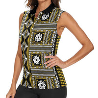 Fiji Masi Tapa Pattern Yellow Women Sleeveless Polo Shirt - Polynesian Pride