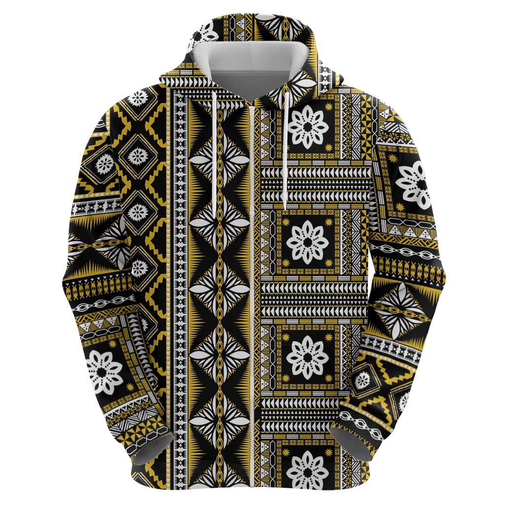 Fiji Masi Tapa Pattern Yellow Zip Hoodie - Polynesian Pride
