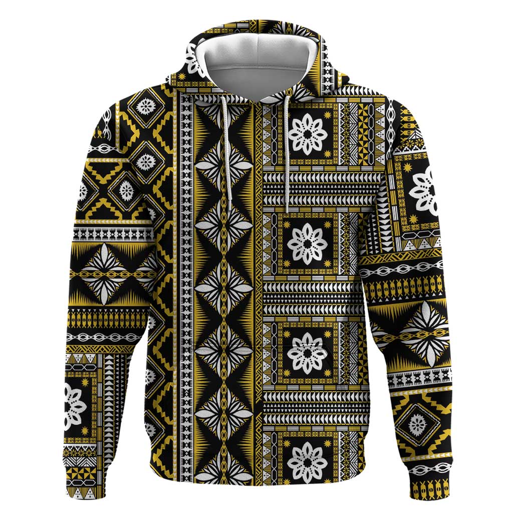 Fiji Masi Tapa Pattern Yellow Zip Hoodie - Polynesian Pride