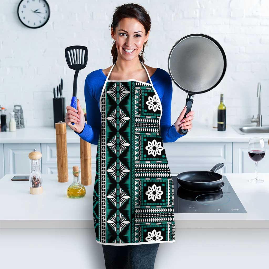 Fiji Masi Tapa Pattern Teal Apron - Polynesian Pride